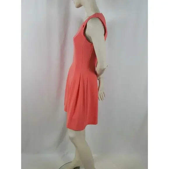 Elle Avant Garden Dress Women's Size 10 Coral Pleated Cut Out Back Sleeveless - Picture 6 of 7